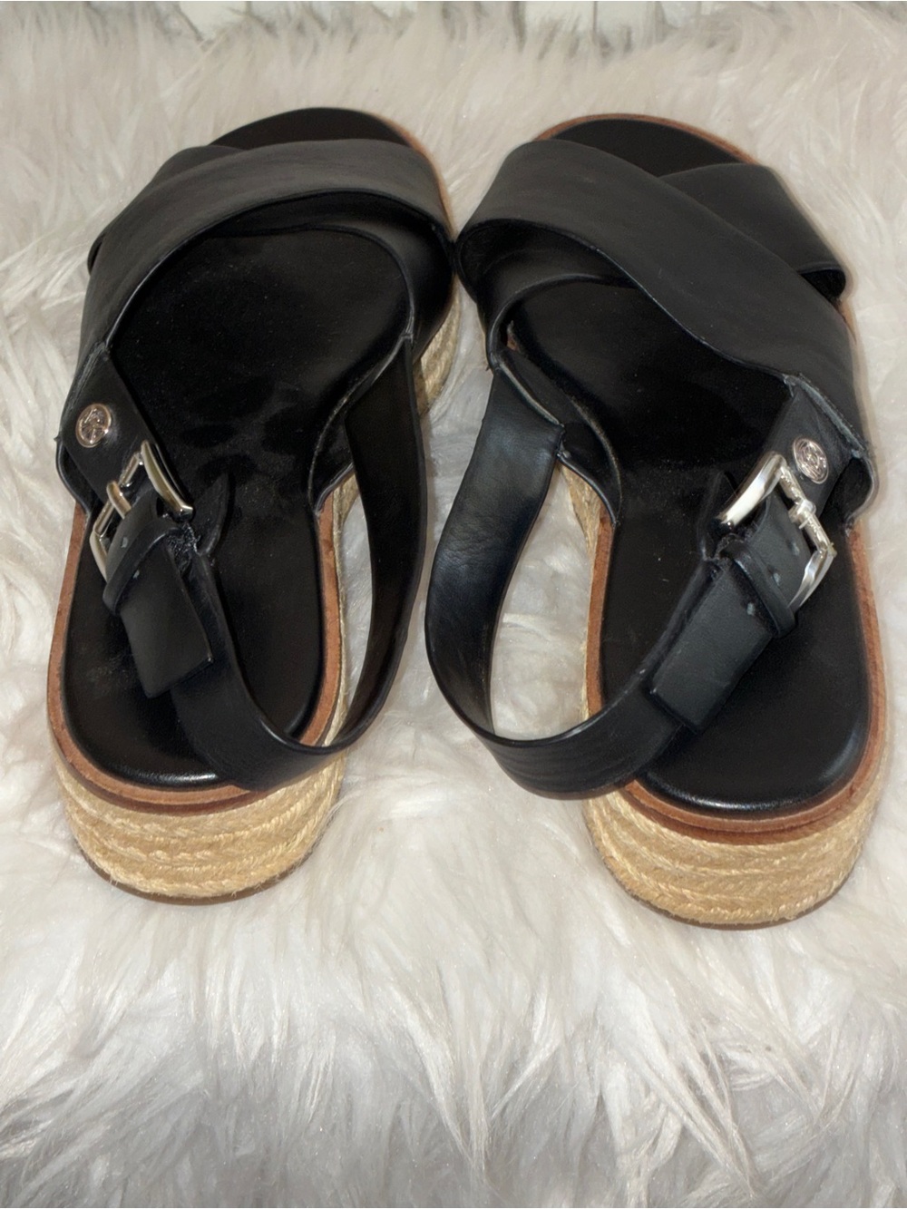 Michael Kors Black Leather Crisscross Slingback Sandals Sz 6.5 - Picture 10 of 12
